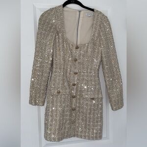 Elegant Sequin-Embellished gold blazer dress